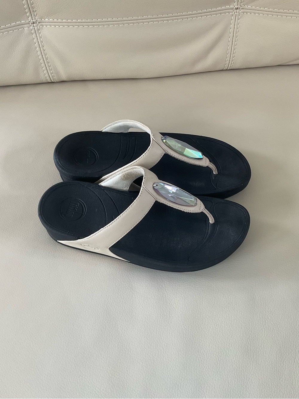 Fitflop Black Footbed Sandals with Gem Accent